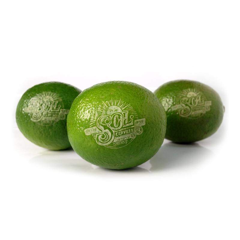 Logo Obst - Limetten mit Laser Gravur - Werbung auf Frucht
