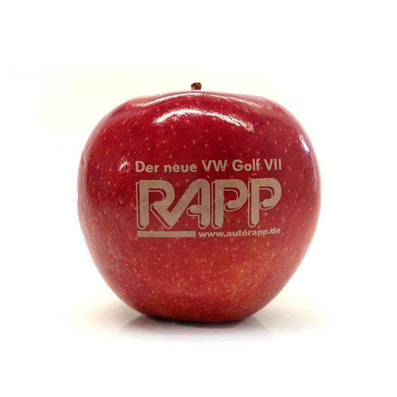 Apfel graviert - Obst laser graviert - Essbare Werbefläche